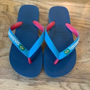Kids Havaianas Sandals 33/34 Navy Turquoise Red US 2
